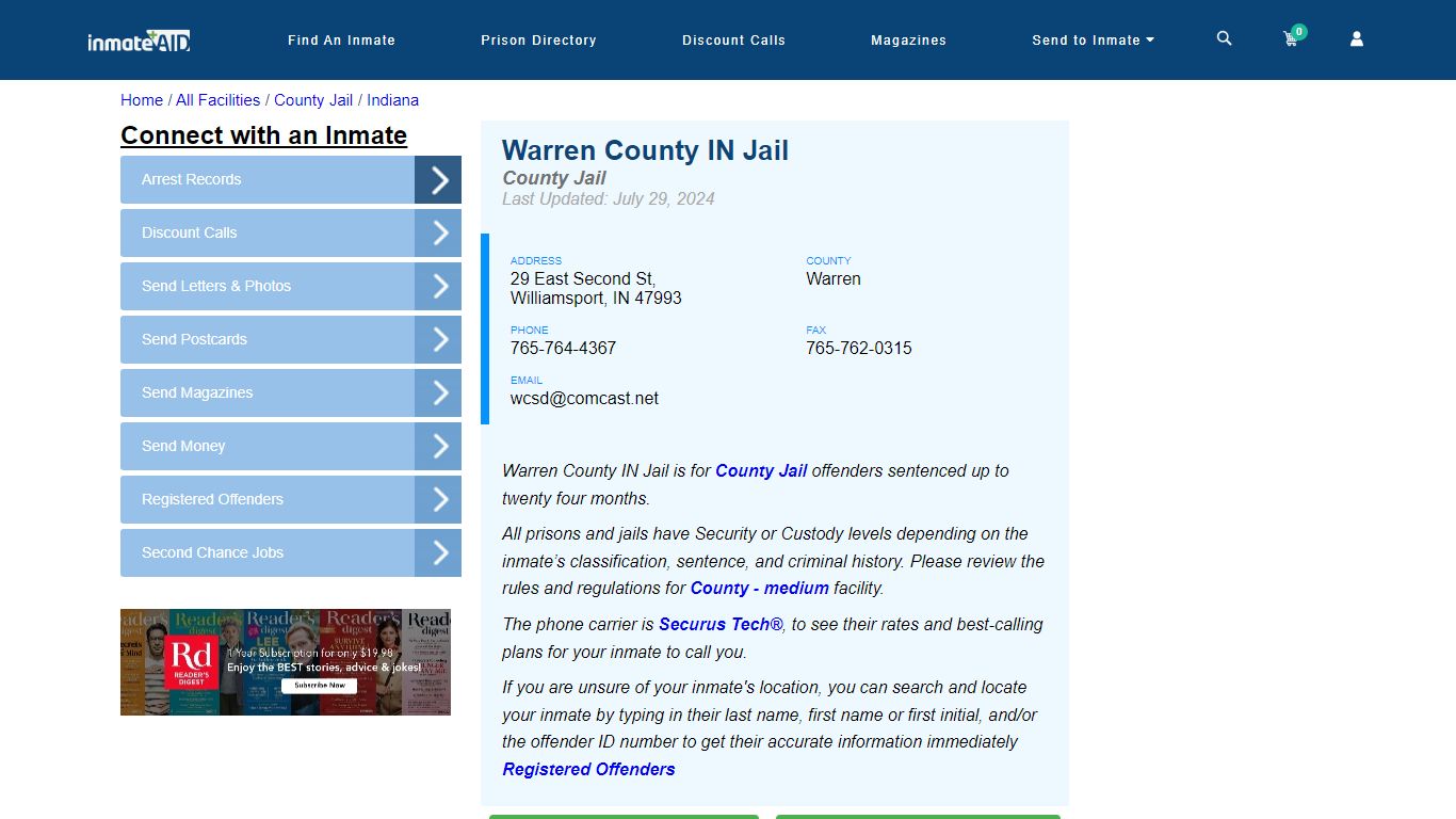 Warren County IN Jail - Inmate Locator