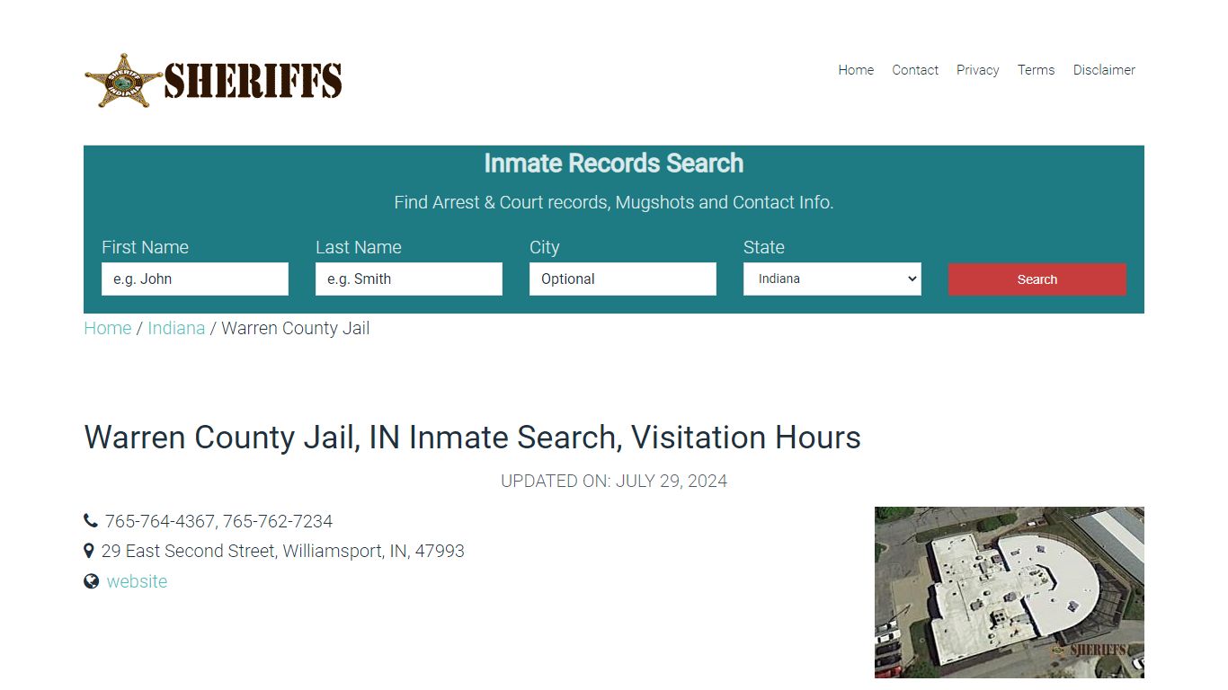 Warren County Jail, IN Inmate Search, Visitation Hours